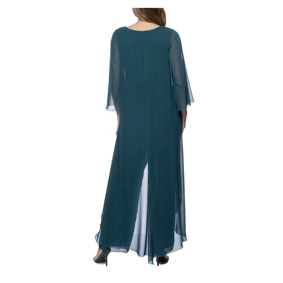Marina Chiffon Jumpsuit: Embellished Keyhole, Boat Neck, 3/4 Sleeves, Sz 14 Blue - Picture 6 of 16